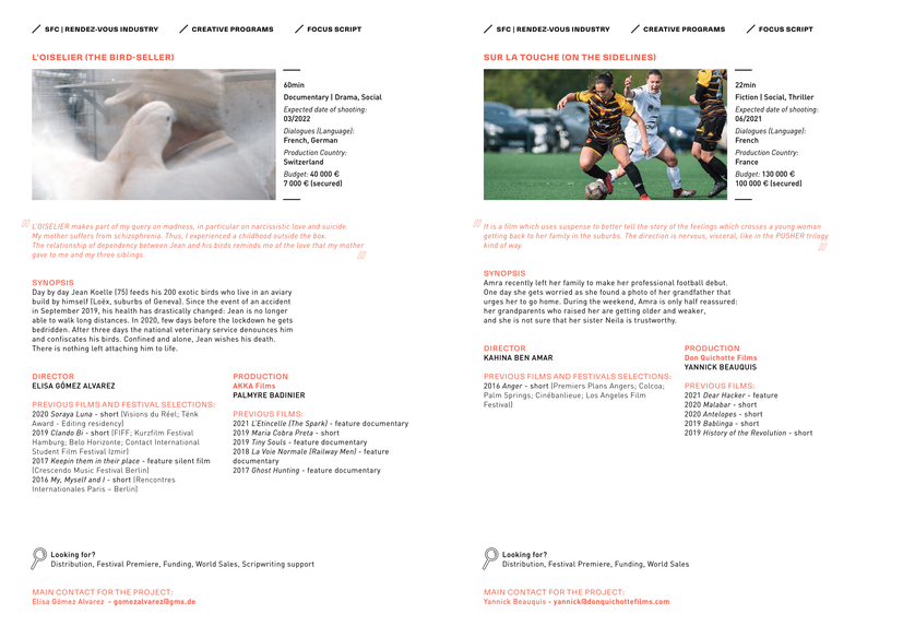 Focus SCRIPT 2021 - THE BIRD-SELLER | ON THE SIDELINES Focus SCRIPT 2021 - THE BIRD-SELLER | ON THE SIDELINES